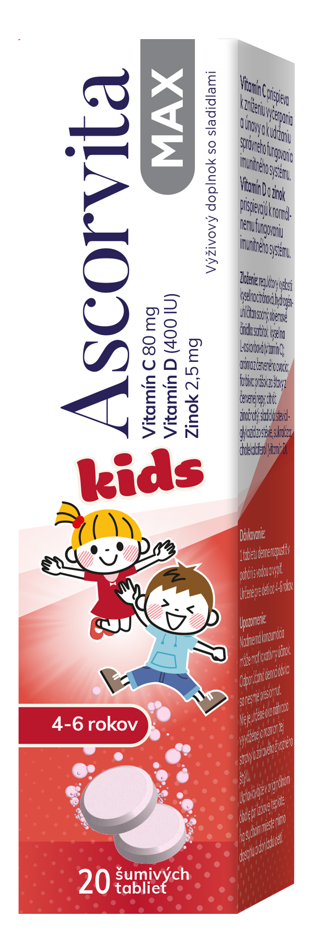Ascorvita MAX kids vitamín C, D a zinok