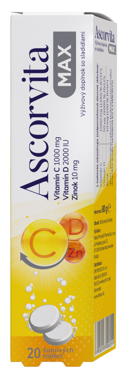 Ascorvita MAX vitamín C, D a zinok 20 eff